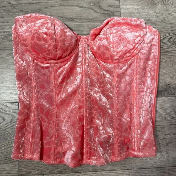 RARE Vintage 90s Victoria’s Secret Pink Velour Floral Bustier Corset Size 36B - Picture 2 of 6